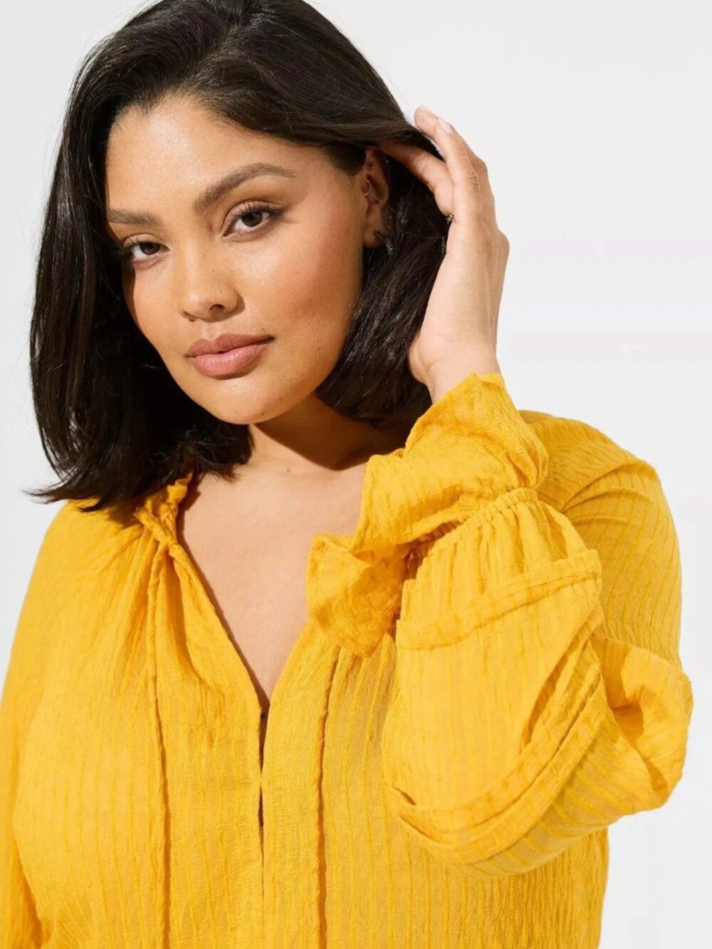 Torrid Stripe Gauze Lace-Up Peasant Top Mineral Yellow Sz 4X 26 Boho CottageCore